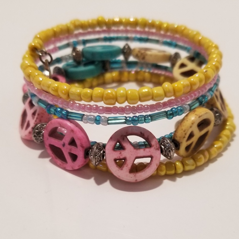 Peace Symbol Wire Wrap Bracelet Jasper